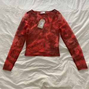 BLAINE Mesh Long Sleeve Top - Oversized Rose Print Size SMALL